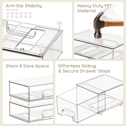 Criusia Stackable Storage Drawers, 3 Pack Clear Acrylic Makeup & - Image 5