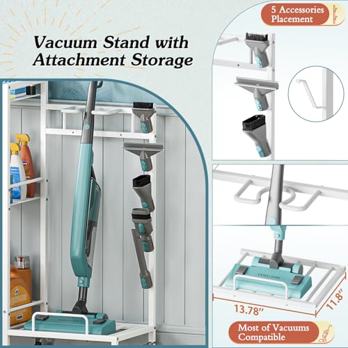 Broom Holder with Cleaning Supplies Organizer, Broom - Image 7
