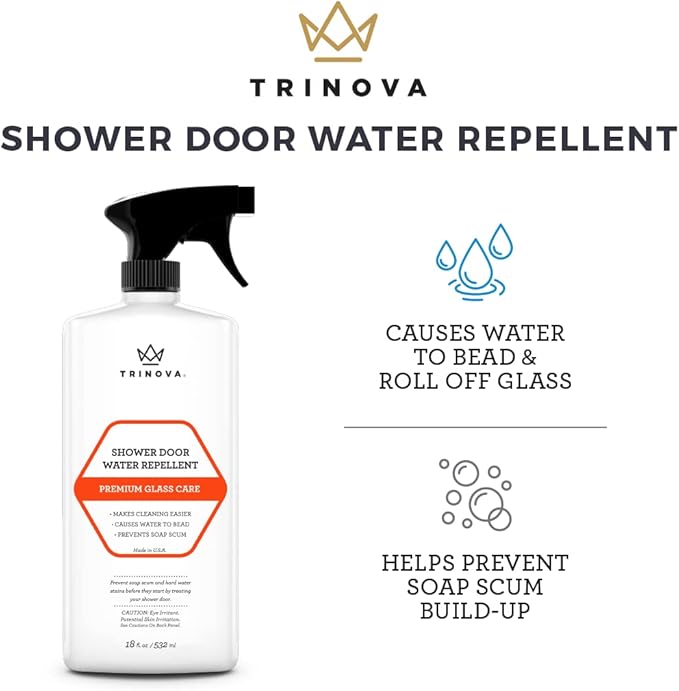TriNova Shower Door Protectant - Glass Water Repellent - Shower Door Glass Sealant - Causes Water Beading - Prevents Soap Scum and Hard Water Buildup - 18 fl oz