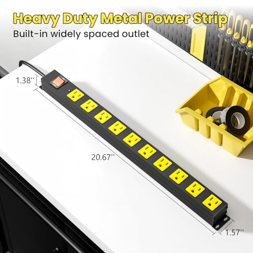 10 Outlet Metal Power Strip with 2100J Surge Protector, Heavy - Image 5