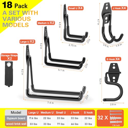 18 Pack Heavy Duty Garage Hooks, Utility Wall Mounted | Garage Storage - Image 4