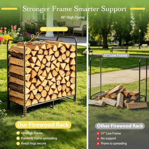 4FT Heavy Duty Firewood Rack with Cover, Log Holder Set - Image 7