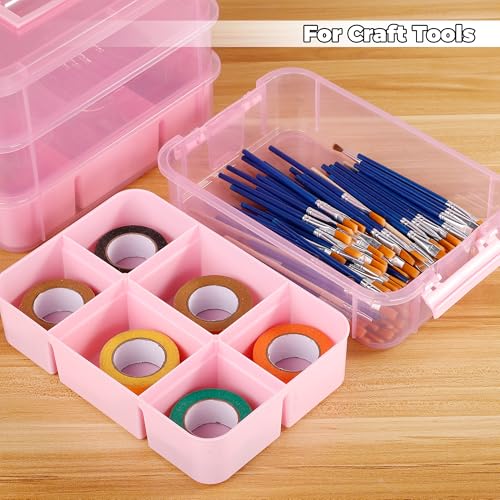Art Supply Storage Organizer, 4-Tier 10 Qt Box, 2 Trays, Pink - Image 3