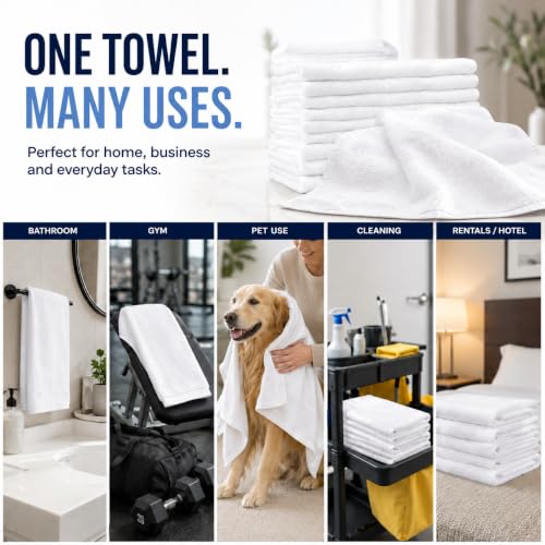 White Cotton Bath Towels 12-Pack (24x48), Lightweight Quick-Dry - Image 4