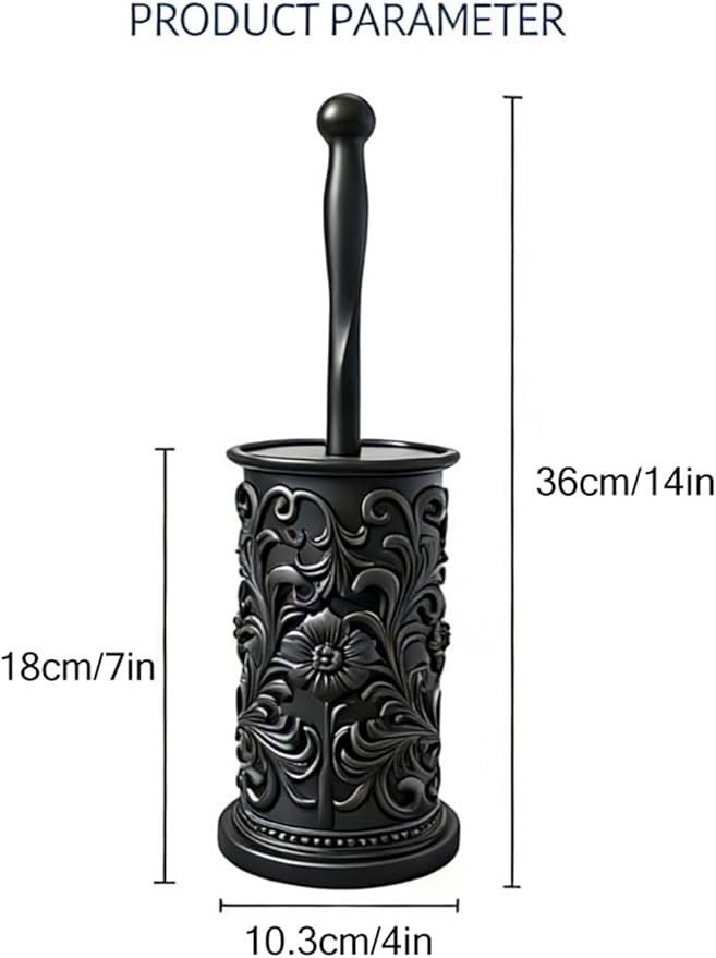 Black Toilet Brush and Holder Set, Floral Embossed Design Plastic Toilet Bowl Brush Set with Durable Bristles, Space-Saving Bathroom Cleaning Tool for Modern Decor