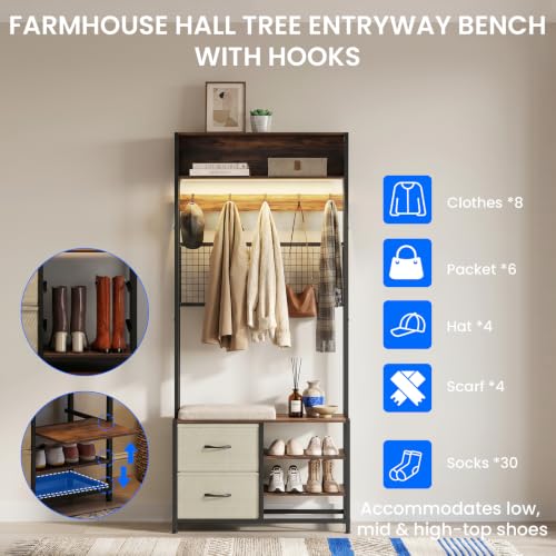 Hall Tree with Motion Sensor LED Light, Bench and Shoe - Image 7