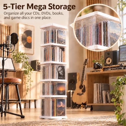 Heavy Duty 5-Tier Rotating Media Tower Rack for CDs DVDs Books - Image 5