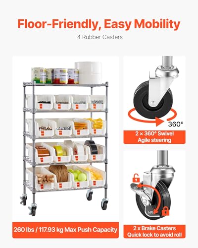 VEVOR 5-Tier Rolling Bin Storage Rack, 16 Organizer Bins - Image 8