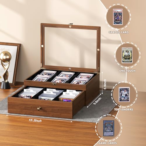 Emfogo Trading Card Storage Box, Wooden Graded Sports Card - Image 3