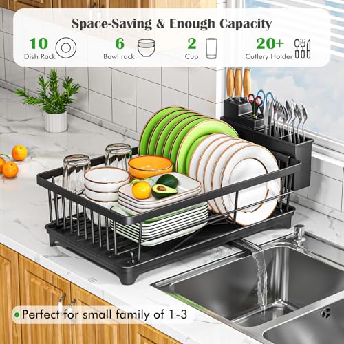 Kmiectse Dish Drying Rack for Small Kitchen Counter with Utensil - Image 4