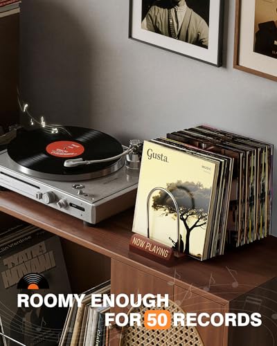 Bulado Now Playing Vinyl Record Holder for 50 LPs, Wooden - Image 6