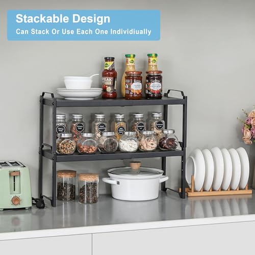 1 Pack Expandable Cabinet Countertop Shelves, Stackable Shelves - Image 4