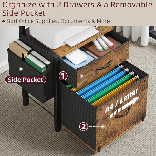 File Cabinet with 2 Fabric Drawers and Printer Stand - Image 4