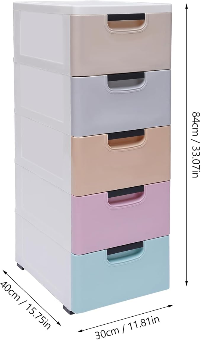 5 Drawer Stackable Storage Tower,Plastic Drawers Dresser,Narrow Rolling Storage Cabinet for Livingroom Bedroom,Colored