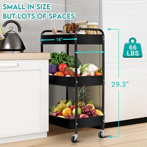 ZOES HOMEWARE 3 Tier Metal Rolling Cart on Wheels,Heavy Duty - Image 6