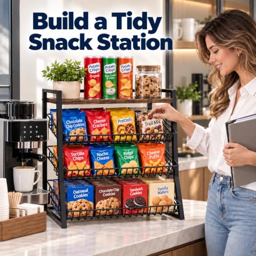 4-Tier Candy Display Rack, Countertop Snack Organizer with Wooden - Image 4