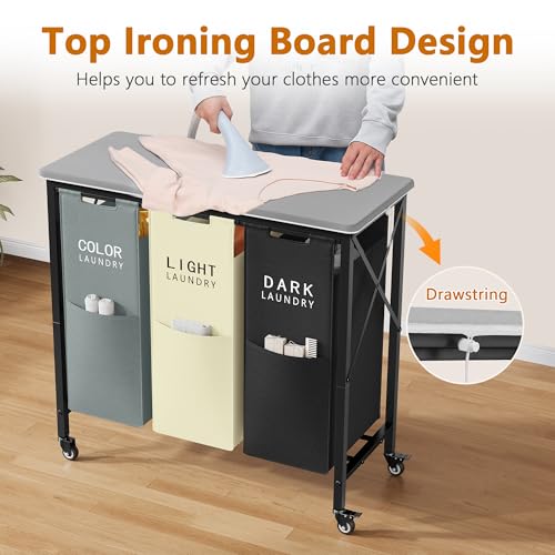 3 Section Laundry Hamper with Ironing Board - Image 5