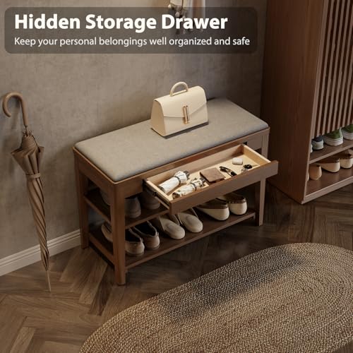 Solid Wood Shoe Bench with Storage, 2-Tier Shoe Storage - Image 4