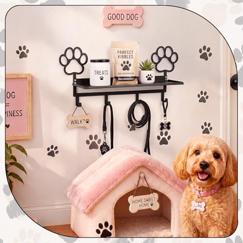 Black Dog Paw Metal Wall Mounted Coat Rack with Shelf 4 Hooks - Image 6