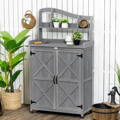 Outsunny Potting Bench Table, Outdoor Storage Cabinet - Image 3