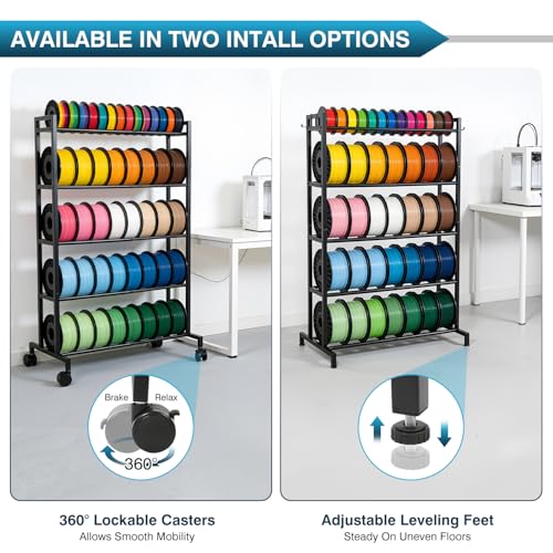 IRONWALLS 3D Printer Filament Rack with Wheel, 5 Tier, 51" Tall - Image 6