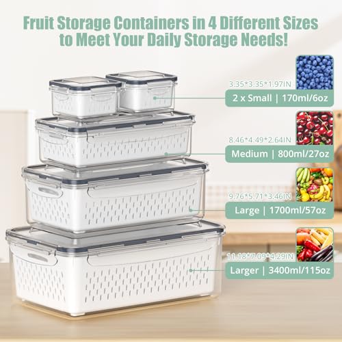 Anysig 5 Pack Fridge Fruit Storage Containers with Colander & - Image 3