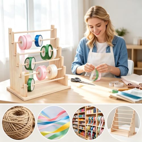 6-Tier Wooden Ribbons Organizer Ribbon Holder Bracelet - Image 6