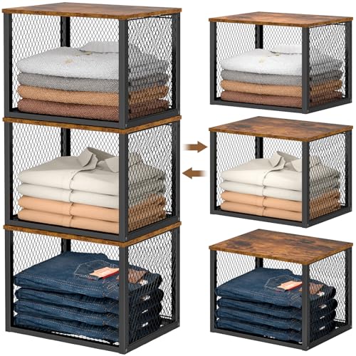 3 Pack Stackable Closet Organizers and Storage Basket, Closet - Image 2