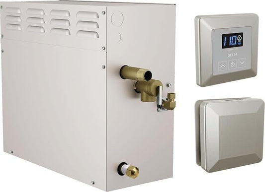 Delta Faucet SimpleSteam 15kW Steam System Kit Brushed Nickel, Includes 15kW Steam System Generator, Square Digital System Control, Square Steam Head, Lumicoat Stainless 5P-EST015-SS-PR