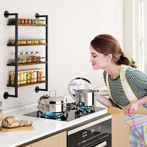 IBUYKE 4 Tier Spice Rack Wall Mount for Kitchen,Brown TLJ016H - Image 3