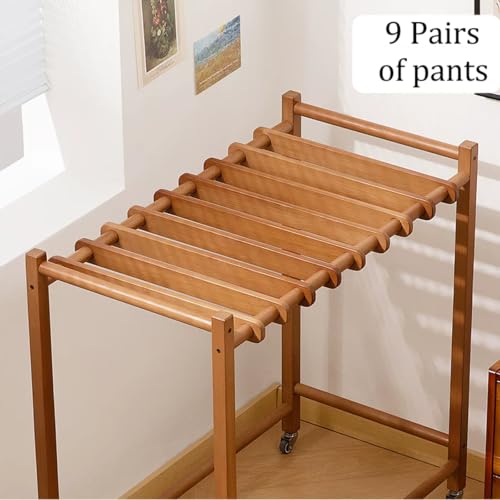 Pants Rack Trolley, Rolling Trolley with 9 Pants Hangers (Brown) - Image 7