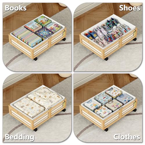 Under Bed Storage Containers with Wheels, Larger Bamboo - Image 5