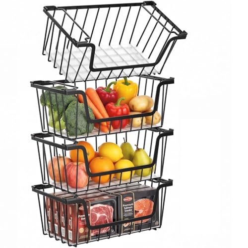 Stackable Storage Bins 4 Pcs Wire Baskets Freezer | Home Organization - Image 2