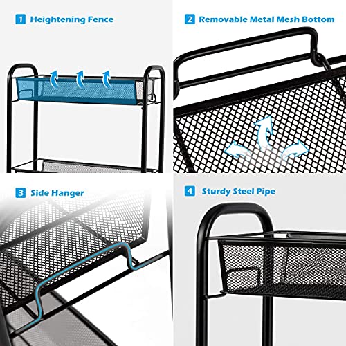 Nafort 3-Tier Slim Mesh Rolling Utility Cart, Slide Out Storage - Image 4