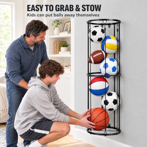 Ball Storage Rack for Basketballs, Soccer Balls & Volleyballs - Image 4