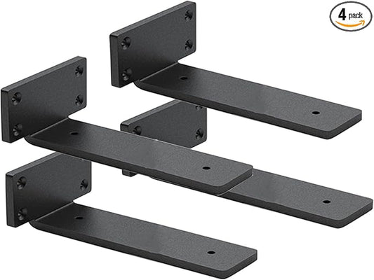 4 Pack Shelf Brackets 10 Inch Floating Shelf Bracket 1/5 inch Thick Heavy Duty Hidden Shelf Brackets Iron Metal Brackets for Shelf Support with Screw Included
