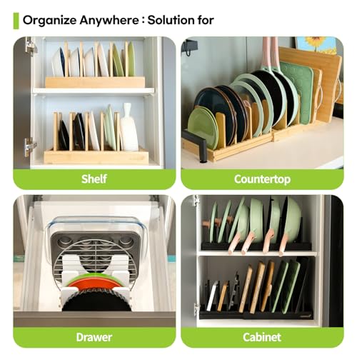 Pots and Pans Organizer under Cabinet Expandable Bamboo Pot Lid - Image 5