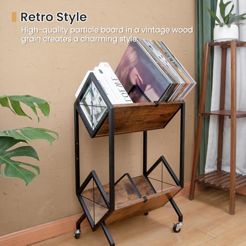 Vinyl Record Storage Holder with Wheels, 2-Tier Record - Image 8