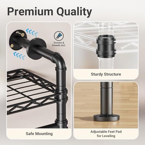 F4 Wall Mounted Clothes Rack Industrial Pipe Clothing Rack - Image 7