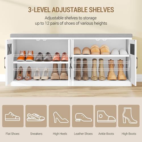 Hzuaneri 47.2" Shoe Storage Bench with 4 Barn Doors & - Image 5