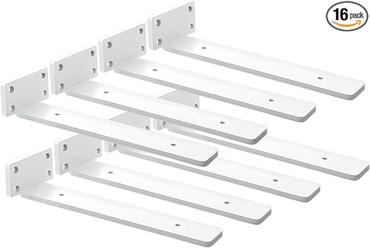 8 Pack Shelf Brackets White 12 Inch Floating Shelf Bracket 1/5 inch Thick Heavy Duty Hidden Shelf Brackets Iron Metal Brackets for Shelf Support with Screw Included