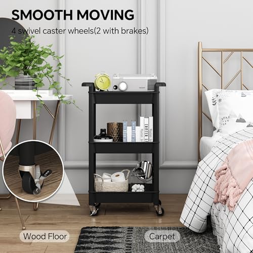 Steehoom 3-Tier Utility Rolling Cart with Cover Top Board, Mobile - Image 5