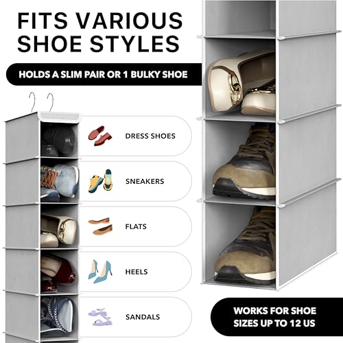 Simple Houseware 2 Pack 10 Shelves Hanging Shoe Organizer, Gray - Image 4