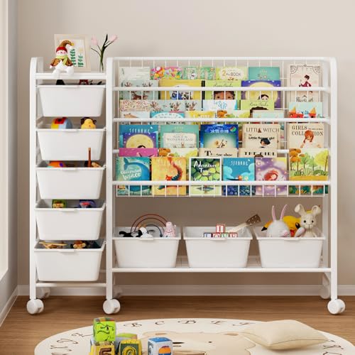 EXPERLAM Kids Bookshelf with Toy Storage Organizer, 4-tier Metal - Image 2