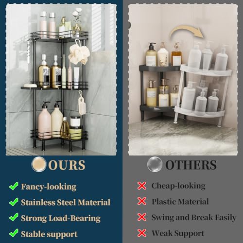 Consumest Corner Shower Caddy Standing - 3-Tier Stainless Steel - Image 3