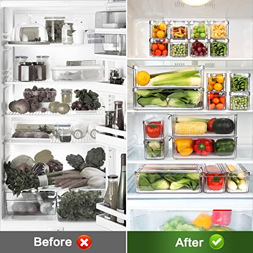 ZIJUND 14 Pack Fridge Organizer Bins with Lids, Stackable Clear - Image 4
