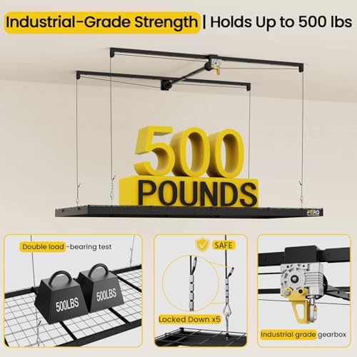 FERO Overhead Garage Storage Rack 4x8, 500 lb Heavy-Duty Capacity - Image 5