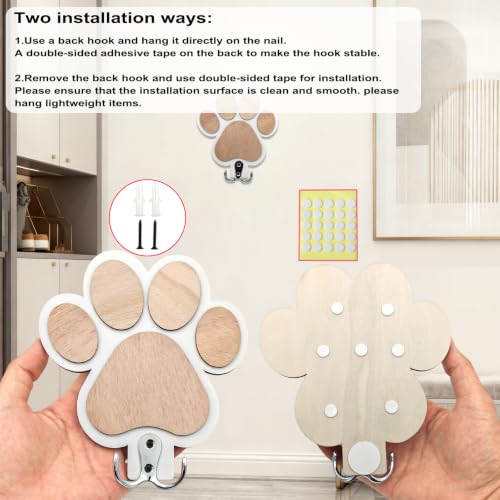2Pcs Rustic Wooden Dog Leash Holder Wall Decoration, Cute - Image 5