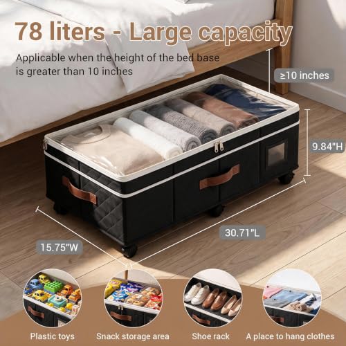 2 Pack Underbed Storage Boxes with Wheels, Black - Image 7