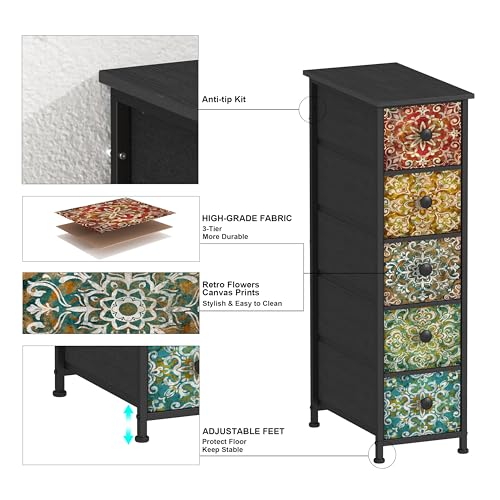 GiftGo Retro Skinny Dresser with Fabric Drawers Thin Slim Boho - Image 7